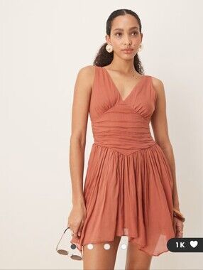 ASOS DESIGN v neck mini dress with handkerchief hem in terracotta